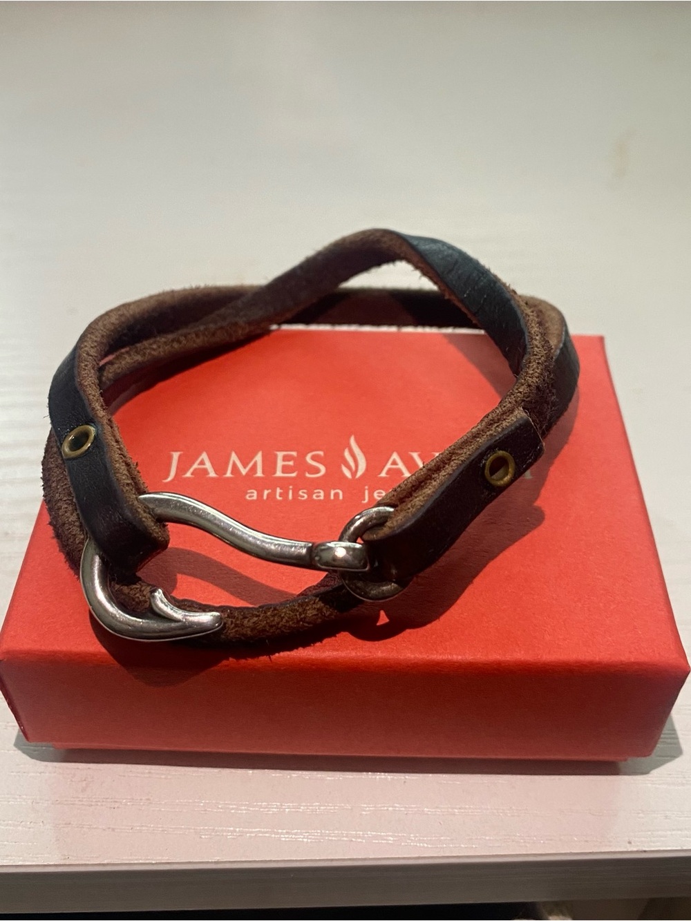 James Avery Brown Leather Men’s Bracelet with Silver Hook Clasp